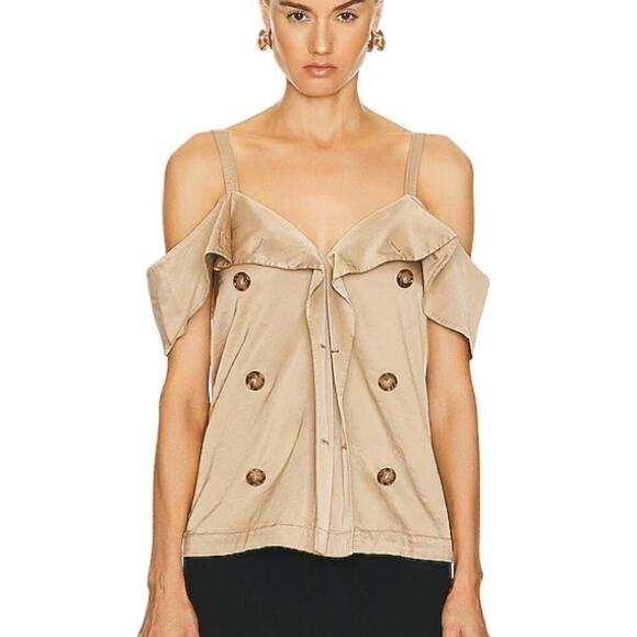 Burberry Beige Off-Shoulder Buttoned Top 6 - Picture 1 of 8